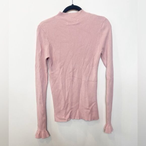 Rachel Parcell Flare Sleeve Mock Neck Ribbed Sweater Silver Pink Size Large - Picture 6 of 12